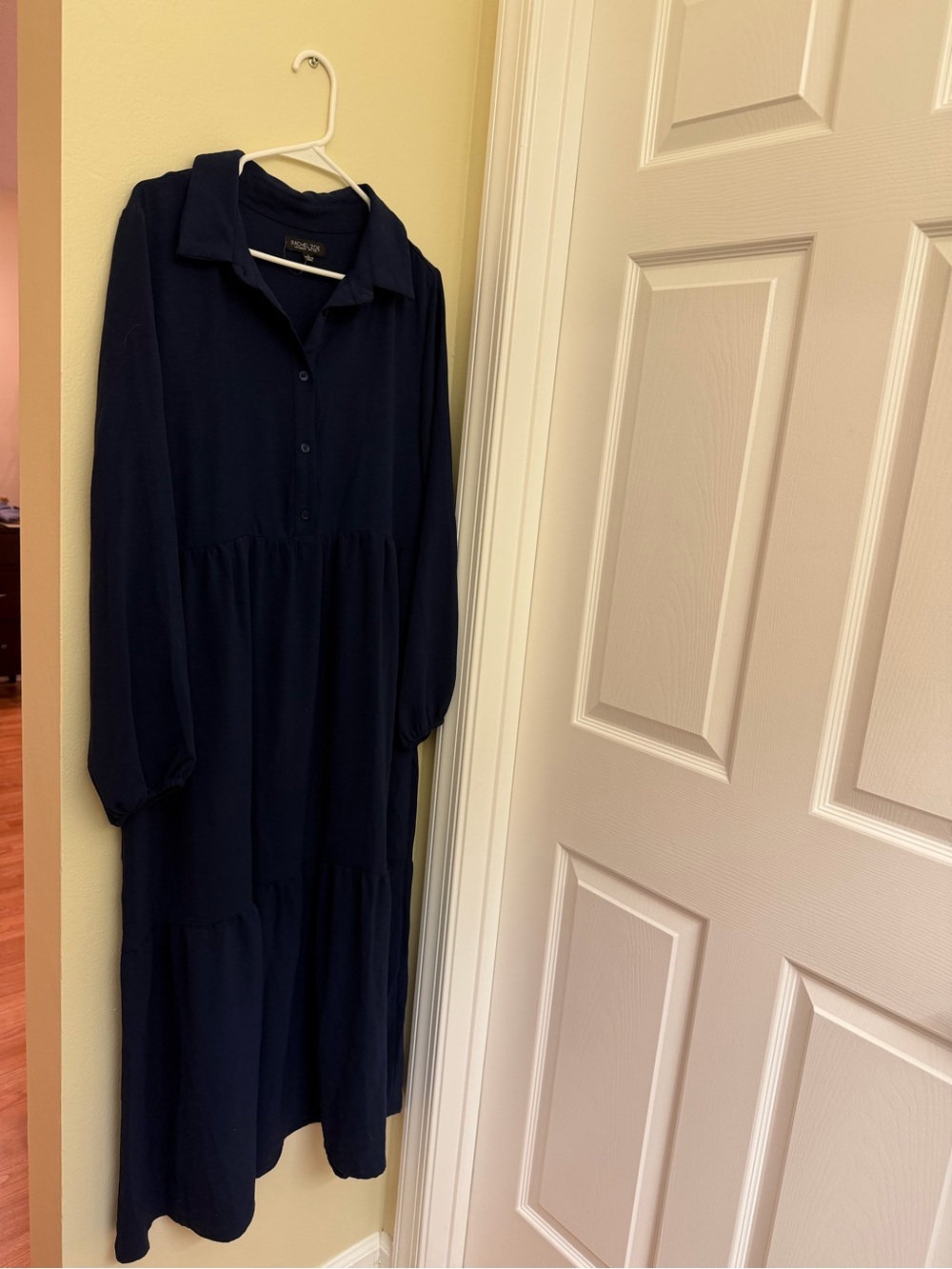 Rachel Zoe Navy Button-Front Long Sleeve Maxi Dress